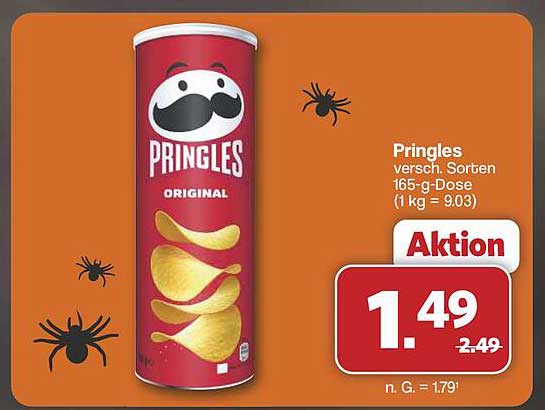 Pringles verschiedene Sorten 165-g-Dose (1 kg = 9,03)