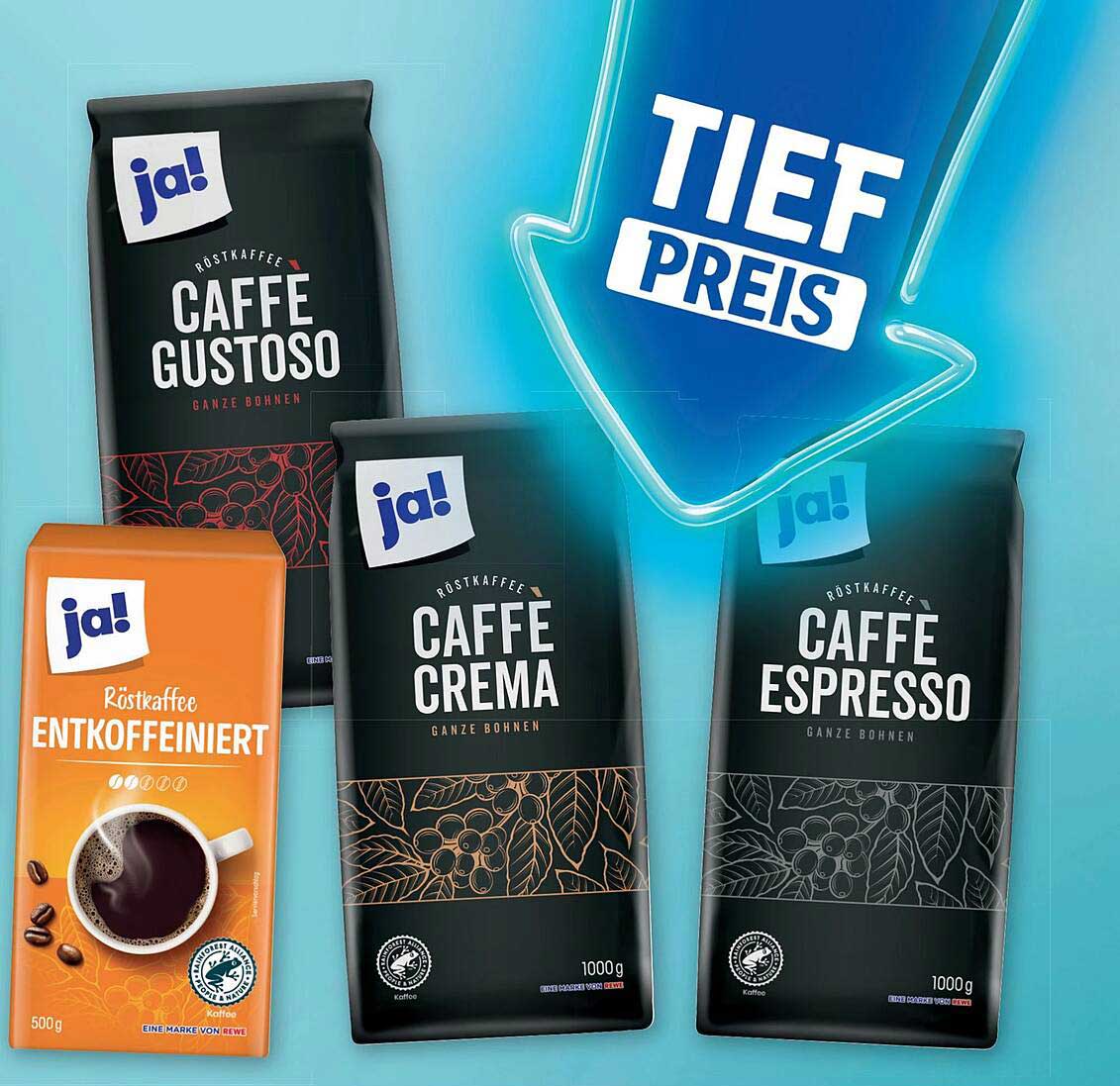 Profitieren Sie von unserem Cafè Angebot: Caffè Crema, Caffè Espresso, Caffè Gustoso und Entkoffeiniert von ja!