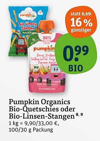 Pumpkin Organics Bio-Quetschies oder Bio-Linsen-Stangen
