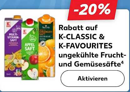 Rabatt auf K-CLASSIC & K-FAVOURITES ungekühlte Frucht- und Gemüsesaft