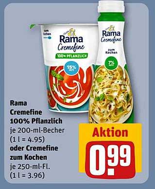 Rama Cremefine 100% Pflanzlich 200-ml-Becher und Cremefine zum Kochen 250-ml-Flasche