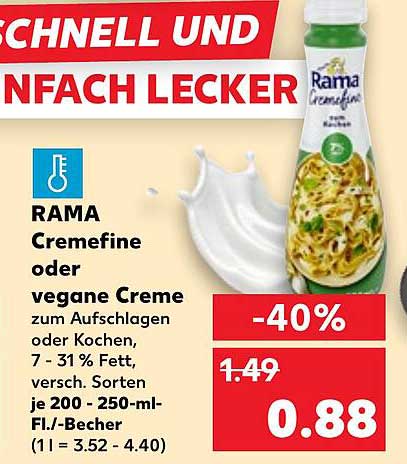RAMA Cremefine oder vegane Creme zum Aufschlagen oder Kochen -30%