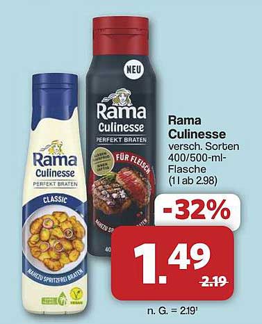 Rama Culinesse versch. Sorten 400/500-ml-Flasche