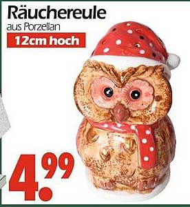 Räuchereule aus Porzellan 12 cm hoch