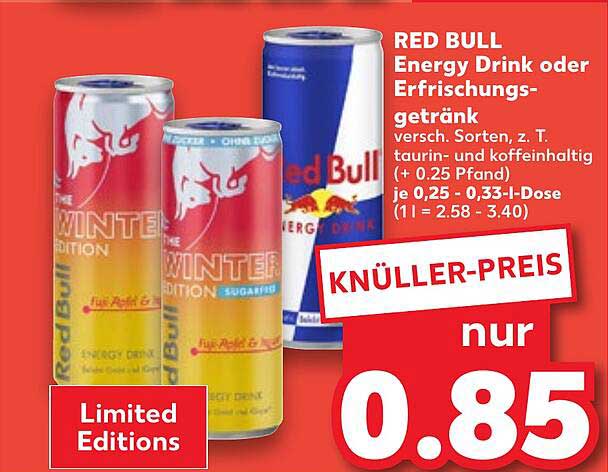 RED BULL Energy Drink oder Erfrischungsgetränk - nur 0,85 €