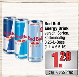 Red Bull Energy Drink verschieden. Sorten, koffeinhaltig 0,25 L-Dose