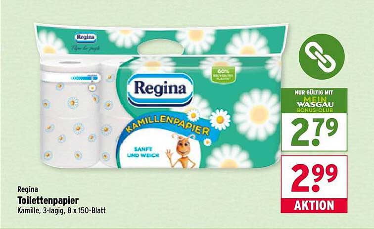 Regina Toilettenpapier Kamille, 3-lagig, 8 x 150-Blatt