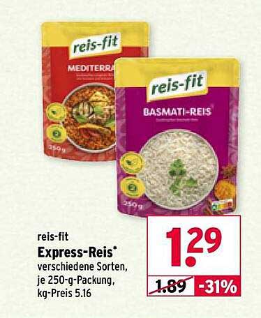 reis-fit Express-Reis - verschiedene Sorten, je 250-g-Packung