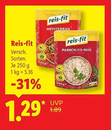 Reis-fit - Verschiedene Sorten Parboiled-Reis und Mediterraner Reis
