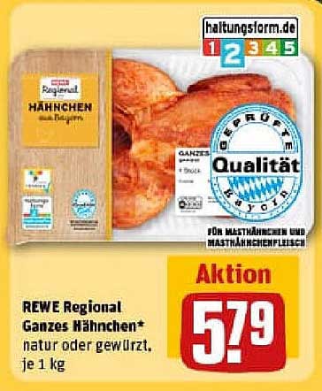 REWE Regional Ganzes Hähnchen natur oder gewürzt, je 1 kg