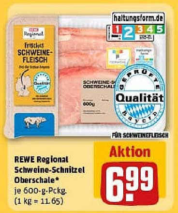 REWE Regional Schweine-Schnitzel Oberschale* je 600-g-Pckg. (1 kg = 11,65)
