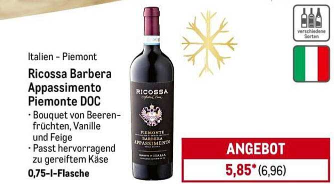 Ricossa Barbera Appassimento Piemonte DOC, 0,75 l-Flasche