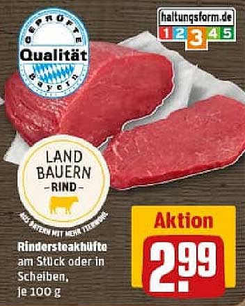 Rindersteakhüfte am Stück oder in Scheiben, je 100 g
