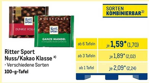Ritter Sport Nuss/Kakao Klasse – Verschiedene Sorten