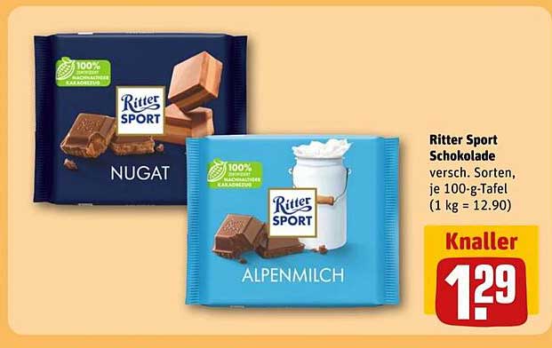 Ritter Sport Schokolade verschiedenste Sorten, je 100-g-Tafel