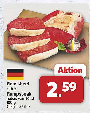 Roastbeef oder Rumpsteak natürlich, vom Rind 100 g