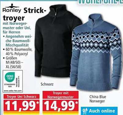 Ronley Stricktrocken mit Norwegermuster oder Uni für Herren