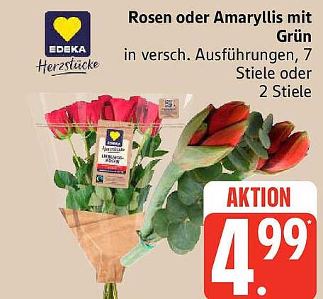 Rosen oder Amaryllis mit Grün in verschiedenen Ausführungen, 7 Stiele oder 2 Stiele
