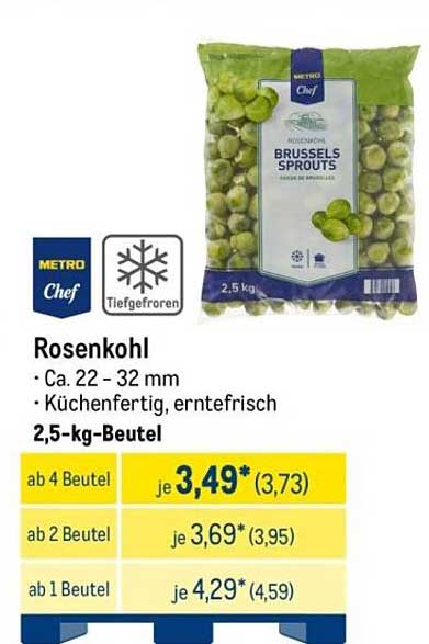Rosenkohl - Tiefgefroren, küchenfertig, erntefrisch 2,5-kg-Beutel