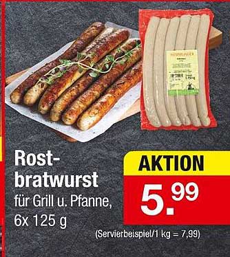 Rostbratwurst für Grill u. Pfanne, 6x 125 g