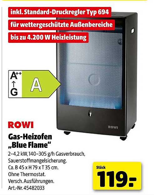 ROWI Gas-Heizofen "Blue Flame"