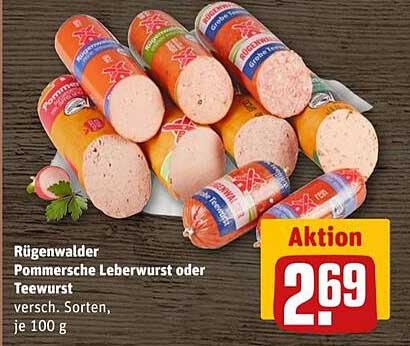 Rügenwalder Pommersche Leberwurst oder Teewurst, versch. Sorten, je 100 g