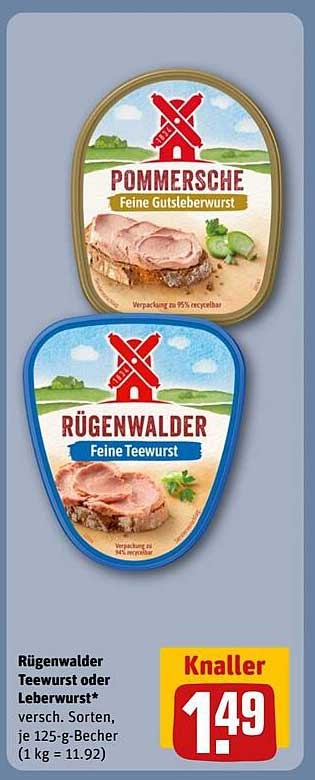 Rügenwalder Teewurst oder Leberwurst 125-g-Becher