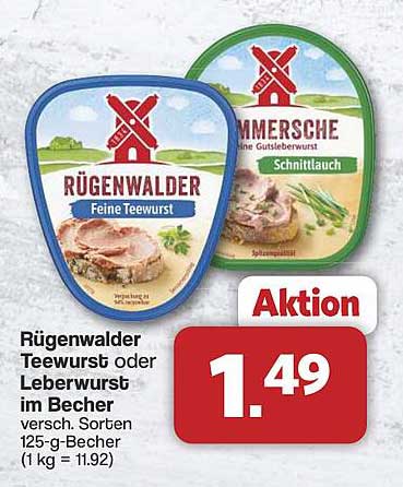 Rügenwalder Teewurst oder Leberwurst im Becher