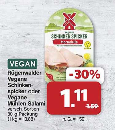 Rügenwalder Vegane Schinken-Spicker oder Vegane Mühlen Salami, verschiedene Sorten