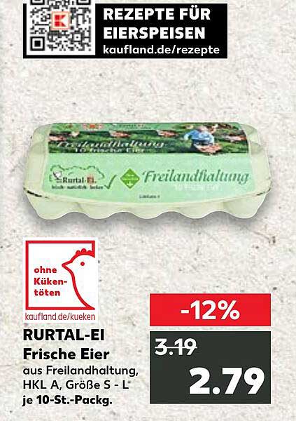 Rurtal-Ei Frische Eier aus Freilandhaltung, HKL A, Größe S - L je 10-St.-Pack.