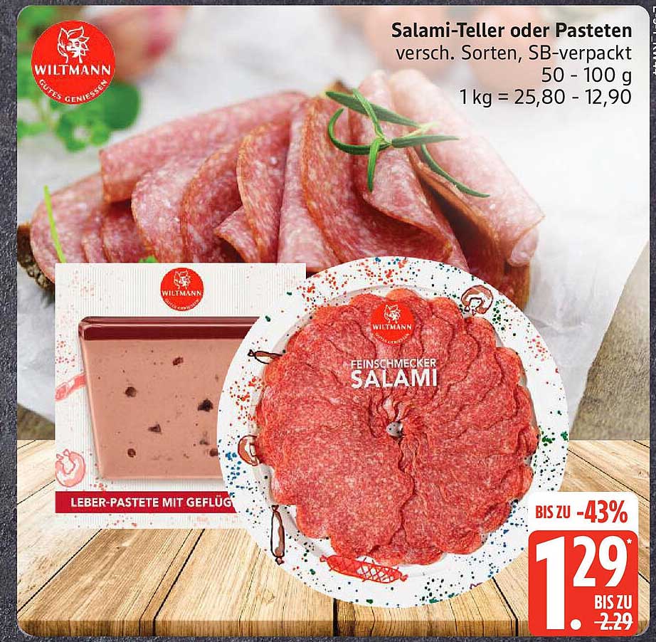 Salami-Teller oder Pasteten - verschiedene Sorten von Wiltmann