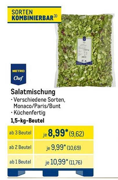 Salatmischung - Verschiedene Sorten, Monaco/Paris/Bunt, Küchenfertig, 1,5-kg-Beutel