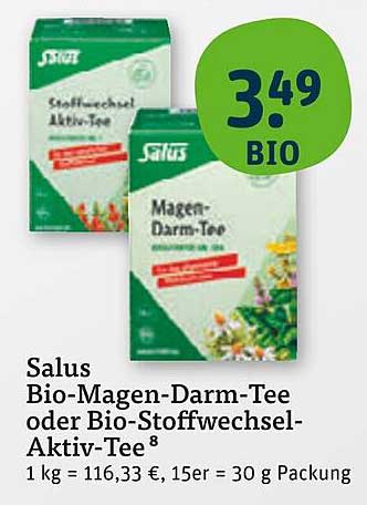 Salus Bio-Magen-Darm-Tee oder Bio-Stoffwechsel-Aktiv-Tee