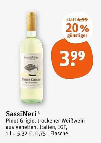 SassiNeri Pinot Grigio, trockener Weißwein aus Venetien, Italien, IGT