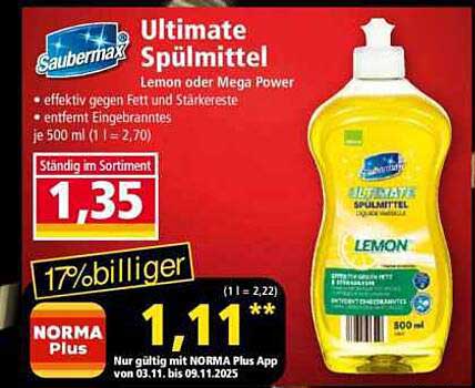 Saubermax Ultimate Spülmittel Lemon oder Mega Power 500 ml