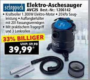 Scheppach Elektro-Aschesauger AVC25 - 33% Rabatt!