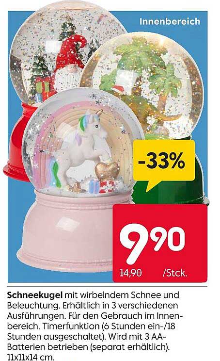 Schneekugel mit wirbelndem Schnee und Beleuchtung - 33% Rabatt!