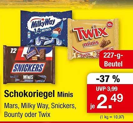 Schokoriegel Minis - Mars, Milky Way, Snickers, Bounty oder Twix