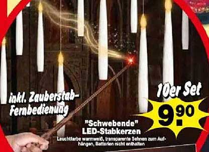 Schwebende LED-Stabkerzen im 10er Set inkl. Zauberstab-Fernbedienung