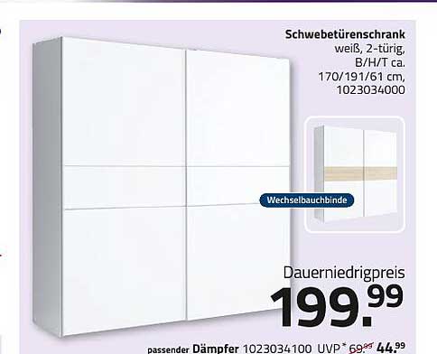 Schwebetürenschrank weiß, 2-türig, B/H/T ca. 170/191/61 cm