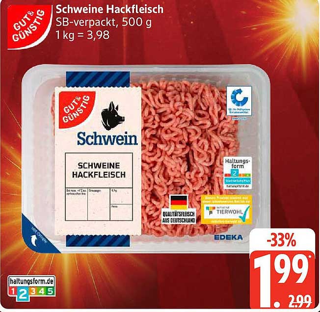 Schweine Hackfleisch, SB-verpackt, 500 g