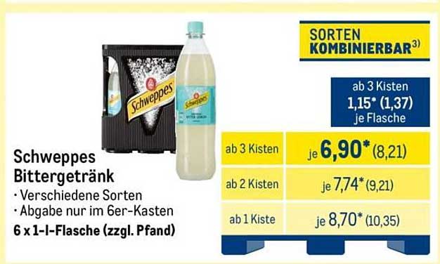Schweppes Bittergetränk 6 x 1l-Flasche (zzgl. Pfand)