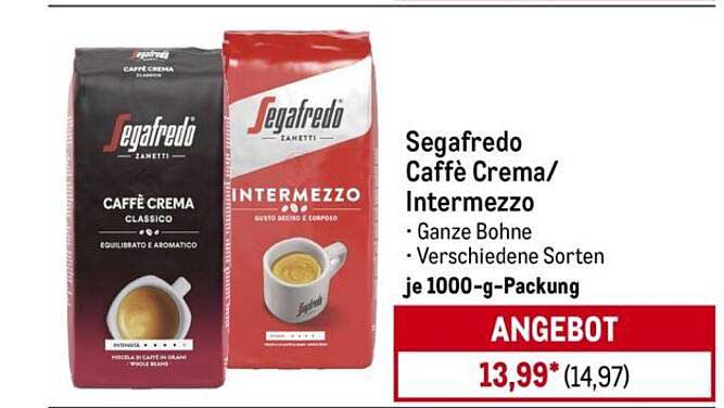 Segafredo Caffè Crema/Intermezzo - Ganze Bohne 1000-g-Packung