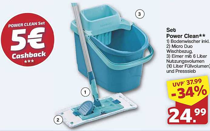 Set Power Clean - Bodenwischer inklusive Micro Duo Wischbezug und Eimer