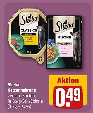 Sheba Katzennahrung, verschiedene Sorten, je 85-g-Btl./Schale (1 kg = 5,76)