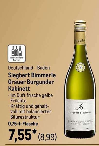 Siegbert Bimmerle Grauer Burgunder Kabinett 0,75 l-Flasche