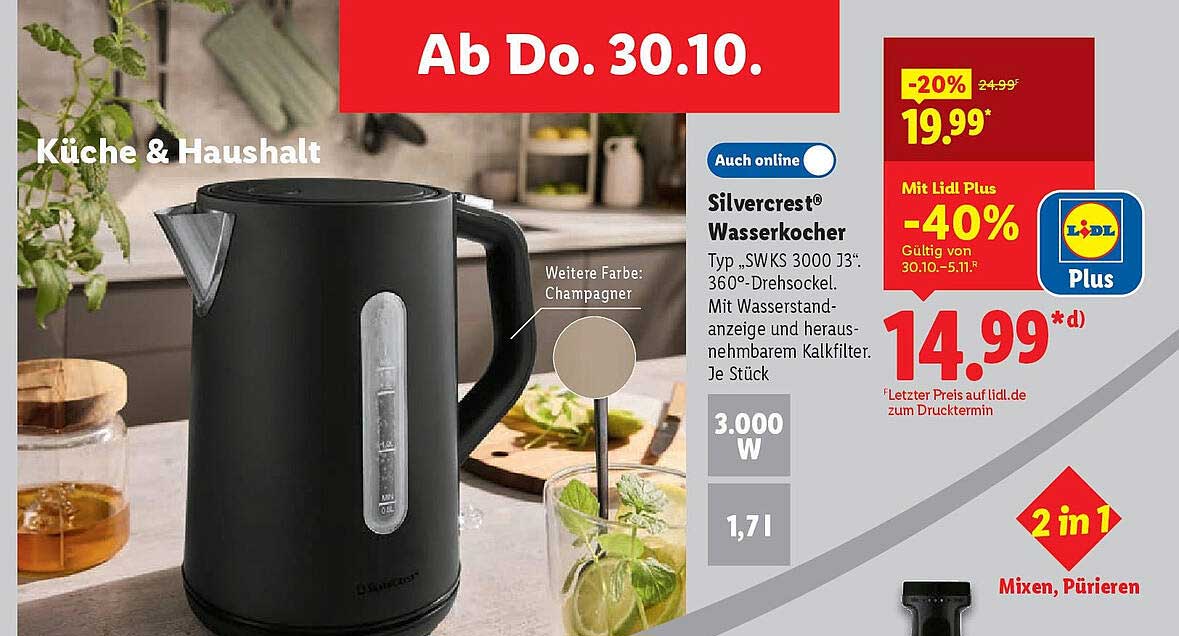 Silvercrest® Wasserkocher, Typ "SWKS 3000 J3" 360°-Drehsockel