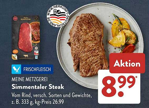 Simmentaler Steak – Frisch vom Rind, verschiedene Sorten und Gewichte