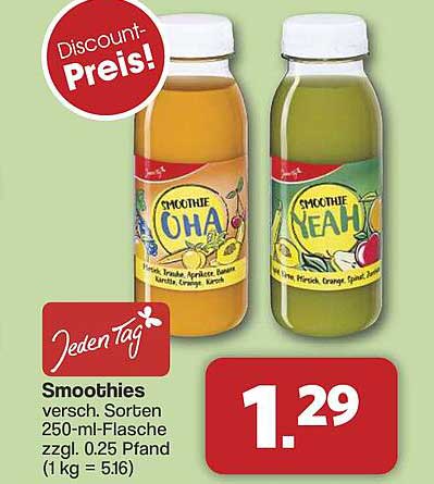 Smoothies verschieden. Sorten 250-ml-Flasche