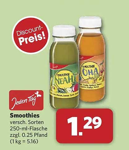 Smoothies verschiedene Sorten 250-ml-Flasche
